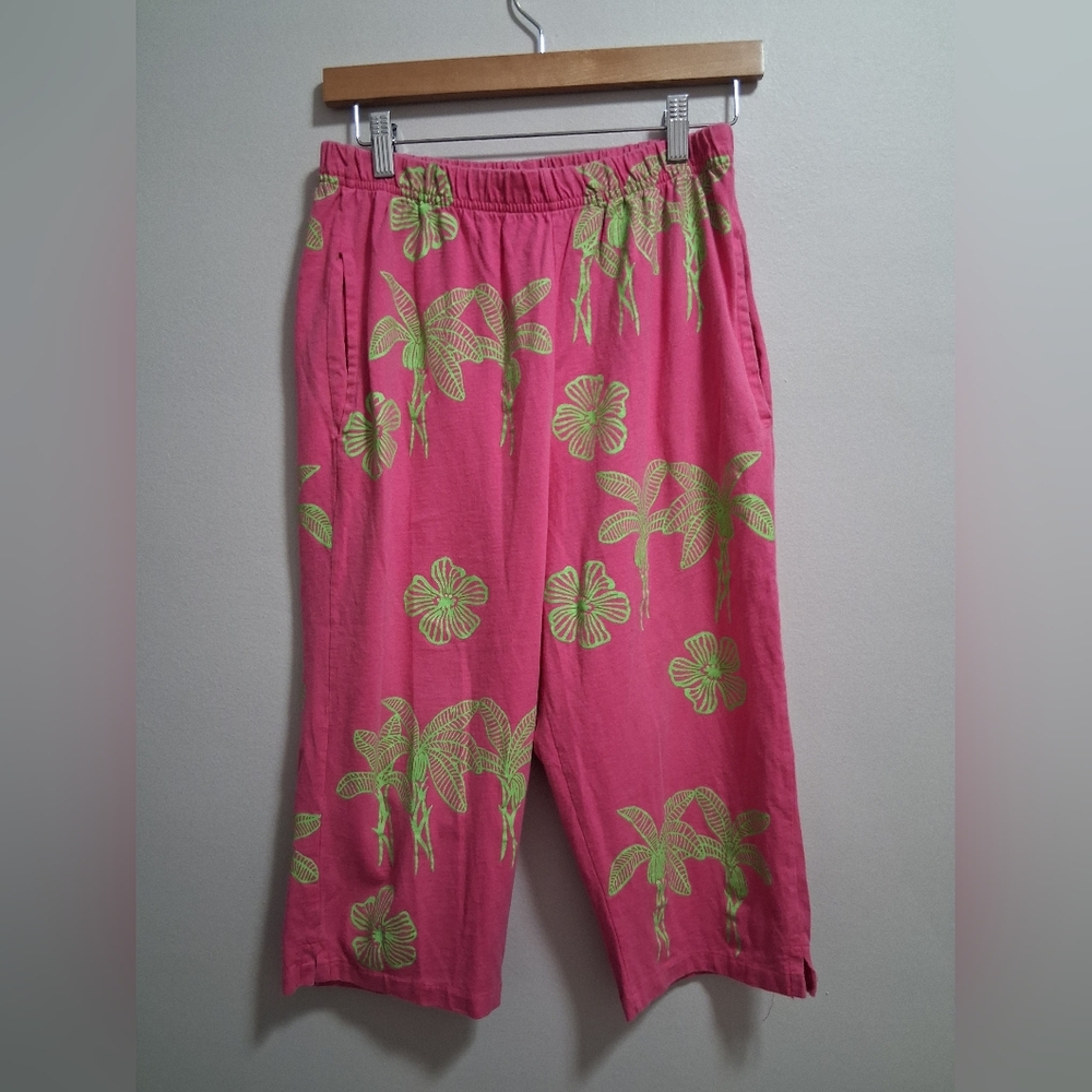 M. Mac Vintage Tropical Floral Capri Pants Beachy Elastic Waist Size Medium